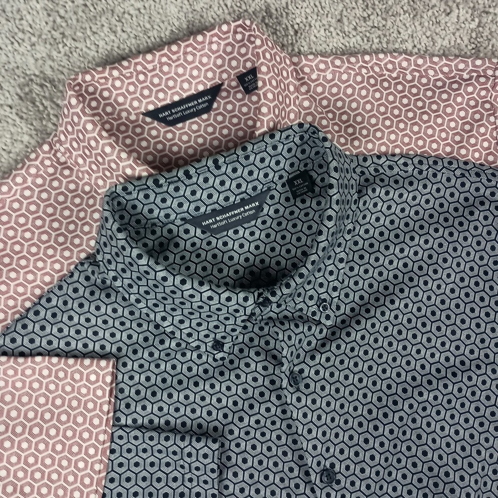 Lot of 2 Hart Schaffner Marx HartSoft Luxury Cotton XXL Geometric Shirts